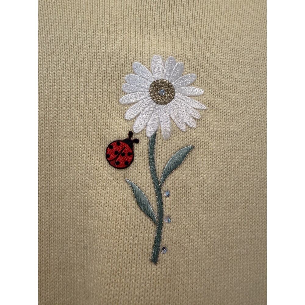 Vintage Tia Designs Cardigan L Yellow Daisy Ladybug Embroidered Cotton USA - Picture 9 of 13